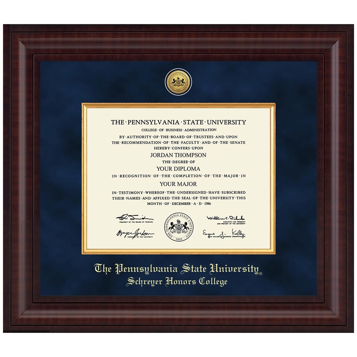#109 Schreyer Honors College diploma frame Presidential in Premier (Chestnut)